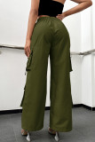 Green Sexy Solid Patchwork Pocket Buttons Zipper Loose High Waist Wide Leg Patchwork Bottoms