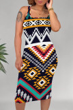 Green Casual Geometric Print U Neck Printed Dresses