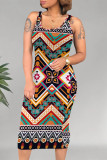 Green Casual Geometric Print U Neck Printed Dresses