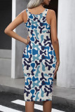 Army Green Casual Camouflage Print U Neck Printed Dresses