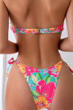 Rose Red Sportswear Print Bandage Patchwork Swimwears(With Paddings)