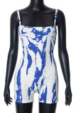 Blue Street Striped Patchwork Backless Spaghetti Strap Skinny Rompers