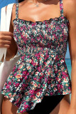 Multicolor Sportswear Print Patchwork Backless Fold Swimwears(With Paddings)