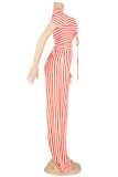 Black Sweet Striped Patchwork Fold V Neck Short Sleeve Two Pieces