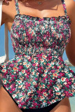 Multicolor Sportswear Print Patchwork Backless Fold Swimwears(With Paddings)