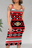 Green Casual Geometric Print U Neck Printed Dresses