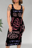 Green Casual Geometric Print U Neck Printed Dresses