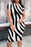 Multicolor Casual Striped Print Contrast O Neck Short Sleeve Short Sleeve Dress