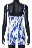 Blue Street Striped Patchwork Backless Spaghetti Strap Skinny Rompers