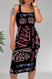 Green Casual Geometric Print U Neck Printed Dresses