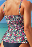 Multicolor Sportswear Print Patchwork Backless Fold Swimwears(With Paddings)