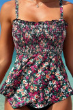 Multicolor Sportswear Print Patchwork Backless Fold Swimwears(With Paddings)