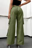Green Sexy Solid Patchwork Pocket Buttons Zipper Loose High Waist Wide Leg Patchwork Bottoms