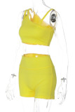 Brownness Casual Solid Backless Spaghetti Strap Sleeveless Two Pieces