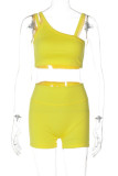 Brownness Casual Solid Backless Spaghetti Strap Sleeveless Two Pieces