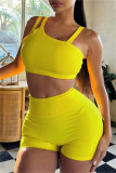 Brownness Casual Solid Backless Spaghetti Strap Sleeveless Two Pieces