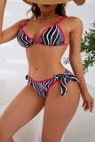 Black Sexy Striped Print Bandage Patchwork Backless Swimwears (With Paddings)