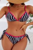 Black Sexy Striped Print Bandage Patchwork Backless Swimwears (With Paddings)