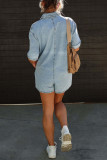 Black Casual Street Solid Pocket Turndown Collar Loose Rompers