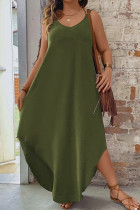 Ink Green Casual Solid Patchwork Backless Spaghetti Strap Sling Plus Size Dresses