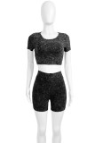 Red Casual Solid Patchwork O Neck Short Sleeve Two Pieces