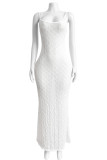 White Sexy Solid Patchwork Backless Spaghetti Strap Sling Dresses