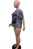 Black Casual Print Basic O Neck T-Shirts
