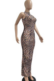 Leopard Print Sexy Print See-through Half A Turtleneck Beach Dresses