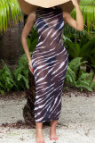 Leopard Print Sexy Print See-through Half A Turtleneck Beach Dresses
