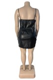 Pink Sexy Solid Backless Spaghetti Strap Wrapped Skirt Plus Size Dresses