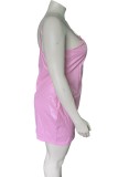 Pink Sexy Solid Backless Spaghetti Strap Wrapped Skirt Plus Size Dresses