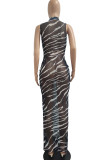 Leopard Print Sexy Print See-through Half A Turtleneck Beach Dresses