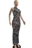 Leopard Print Sexy Print See-through Half A Turtleneck Beach Dresses