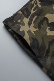 Ink Green Casual Camouflage Print Patchwork Skinny High Waist Conventional Patchwork Shorts