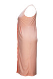 Skin Color Casual Solid Patchwork V Neck Sleeveless Plus Size Dresses