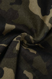 Ink Green Casual Camouflage Print Patchwork Skinny High Waist Conventional Patchwork Shorts