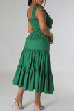 Yellow Casual Solid Patchwork Fold Square Collar Sleeveless Two Pieces