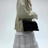 Black Sweet Daily Solid Patchwork Fold Zipper Bags