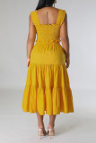 Yellow Casual Solid Patchwork Fold Square Collar Sleeveless Two Pieces