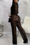 White Sexy Lace Patchwork Buckle See-through Contrast Turndown Collar Skinny Jumpsuits