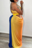 Tangerine Sexy Gradient Hollowed Out Patchwork Swimwears Cover Up