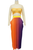 Tangerine Sexy Gradient Hollowed Out Patchwork Swimwears Cover Up