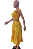 Yellow Casual Solid Patchwork Fold Square Collar Sleeveless Two Pieces