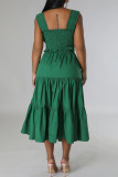 Yellow Casual Solid Patchwork Fold Square Collar Sleeveless Two Pieces