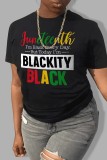 Black Casual Letter Print Basic O Neck T-Shirts
