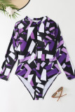 White Sexy Print Patchwork Zipper O Neck Plus Size Swimwear (With Paddings)
