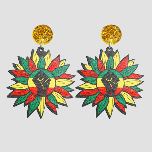 Green Yellow Street Geometric Hollowed Out Patchwork Earrings(1 piece=2 pairs)