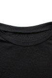 Black Casual Solid Patchwork High Opening O Neck T-Shirts