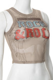 Brown Sexy Street Print Patchwork O Neck Tops