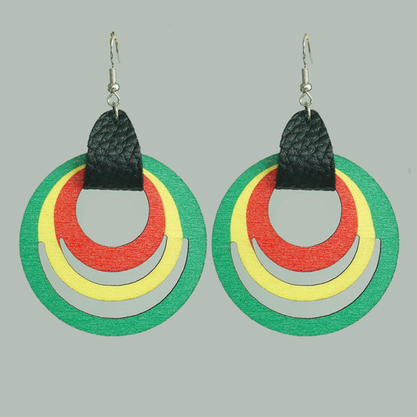 Green Blue Street Geometric Hollowed Out Patchwork Earrings(1 piece=2 pairs)